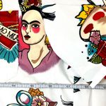 Frida Kahlo Printed ButtonUp Shirt Tattoo Style Day of the Dead Art Sz M Unisex Size M Photo 2