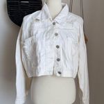 Blue B Collection White Distressed Fringe Jean Jacket, Size M/L Size M Photo 0