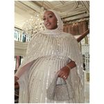 Mac Duggal  Embellished Beaded Column Cape Gown in Champagne Size US 16 Photo 2