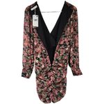 Mango MNG  Women's Floral Long Sleeve Mini Dress Ruched Bodycon V Neck Photo 2