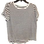 A New Day Linen Blend Petal Sleeve Striped Ruffle Top White Black Medium Photo 0