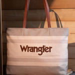 Wrangler New  Striped Canvas Nuetral Brown Cream Large Western Womens Tote Bag Photo 0
