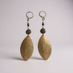 Boho Fabric Leaf Dangle Earrings with Beads Brown Photo 0