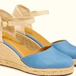 J.Crew Blue Tan Cream Knit Woven Espadrille Platform Wedge Sandals Heels Photo 0