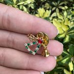 Vintage Gold Red/White/Green Rhinestone Angel w/ Bell Pin Photo 1