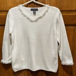 Northern Isles White Loop Fringe Thick Knit Long Sleeve Sweater Photo 0