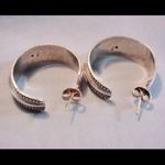 Vintage Sterling Silver Raised Midline Granulated Edge Accent 925 Hoops Earrings Photo 3