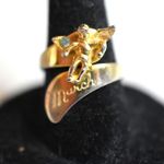 Source Unknown March Engraved Aquamarine Birthstone Cupid Wrap Size 5 Gold Tone Ring Photo 0