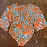 Tropical Orange Leaf Print Sheer Romper Cover Up Green Size undefined Photo 1