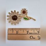 Weiss Enamel Brown Cabochon Gold Tone Metal Daisy Pin Brooch White Photo 2