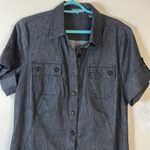 Vince Charcoal Button-Up Dress MIDI Size 12 Denim look rolled short sleeve Photo 2