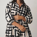 Maeve Anthropologie  Bettina Dress Tiered Shirt Buttondown Mini Carbon Size XSP Photo 0