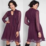 Modcloth  Burgundy Swiss Dot Chiffon Sheer Sleeve Dress Neckbow Size 2 Photo 1