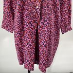 Vintage 70s Ditsy Floral Romper Shirtdress Button Down Long Sleeve Pink Purple Size 16 Photo 5