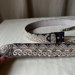 Vintage Western Leather Belt Embroidered Floral Scroll Buckle Brown Silver L Size L Photo 5