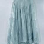 Vince Asymmetric Crinkle Mint Blue Midi Crinkle Skirt NWT Size Medium MSRP $325 Photo 5
