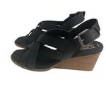 Toms Gracie Black Leather Wedge Strappy Open Toe Sandals 7.5 Photo 3