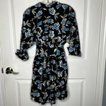 ZARA  Floral The Gia Dress Belted Button Front Sz M Blue & Black Photo 8