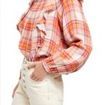 We The Free Free People Plaid Ruffle Top Long Sleeve Size L NWT $118.00 Photo 9