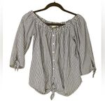 Active USA Top Blouse Blue & White Striped Off The Shoulder top nwot Photo 0