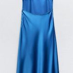 ZARA Dress Cobalt Blue Satin Effect Maxi Midi Wedding Party Date Coctail Photo 6
