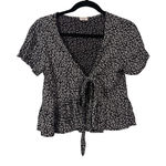 Brandy Melville Black Floral Tie Front Peplum Blouse Short Sleeve Women's Top Photo 0