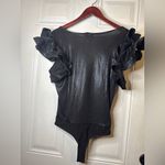 Black Metallic Ruffle Sleeve Bodysuit – Elegant Shimmer Top Chic Style (Size M) Size M Photo 3