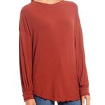 Free People Shimmy Shake Top Oversized Rust Long Sleeve Blouse scalloped hem EUC Photo 0