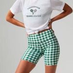 Tuckernuck Trellis Gingham Biker Shorts M NWT Green White 6” High Waist Pockets Size M Photo 0
