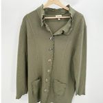 Venario Olive Green Button Front Wool Ruffle Cardigan Sweater Wearable Art‎ XXL Photo 0
