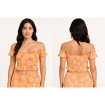 Cotton On Women's Orange Pink Floral Smocked Off-Shoulder Crop Top 14 Photo 1