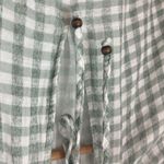 ZARA Green White Gingham Plaid Long Elastic Sleeve Front Key Hole Tie Blouse Top Photo 4