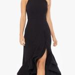 Betsy and Adam NWT  Scuba Crepe Ruffle Slit Bottom Gown Womens Black Size 6P Photo 0