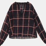 ZARA Basic Women's sz. M Sheer Checker Dot Split Mock Neck Top Puff Sleeves Photo 0