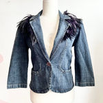 Vintage Denim Blazer Jacket Feather Trim Y2K 2000s Indie Sleaze Small Blue Photo 0