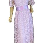 VINTAGE CIRCA 1960'S LAVENDER PURPLE LACEY PARTY DRESS W/SLIP AND BELT (M) Size M Photo 0