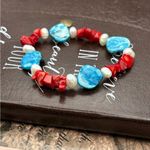 Vintage Y2K Shell Coral Pearl Stretch Bracelet – Red Blue Beaded Photo 3