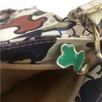 Tous  Crossbody Handbag Multi~Color Front Zipper Pocket Logo Charm Tan Green Rust Photo 5