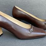 Etienne Aigner Vintage Brown Leather Pumps 7.5 Wide Horse Bit Photo 3
