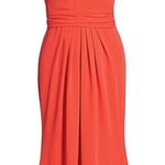THEIA Coral Draped Halter Jeweled Neckline Lightweight Crepe Gown Ruched Size 12 Orange Photo 0