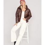 Old Navy Brown Faux Leather Puffer Jacket Photo 11