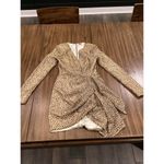 Miss Circle Asymmetrical Leopard Metallic Mini Long Sleeve V Neck Ruched Dress S Brown Photo 14