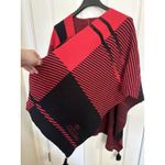 Ming Wang  Red Black Poncho Shawl Tassels One Size Buffalo Plaid Wrap Sweater Photo 5
