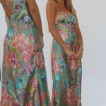 L’ABEYE Boutique Lorie Valley Satin Maxi Dress Green Size L Photo 0