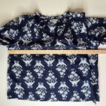 J Crew Floral Peasant Blouse Size XL Navy Feminine Preppy Lightweight Romantic Blue Photo 7