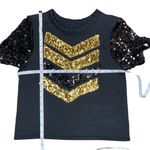 Weissman Women's Chevron Sequin Black Gold Round Neck Top Size Small Cotton Photo 4