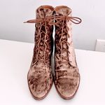Anthropologie Frēda Salvador Taupe Bronze Crushed Velvet ‘Ace’ Lace Up Boots, Size 9 Photo 1