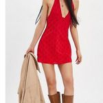 Free People  Embroidered Halter 100% Cotton Red Trevi Eyelet Mini Dress Sz M NWT Photo 0