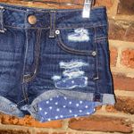 American Eagle Dark Wash Blue Denim American Flag Jean Shorts Women's Size 0 Photo 2