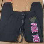 New Womens Pink Princess Rhinestones Yoga Lounge Fleece Skinny Sweatpants Small Gray Photo 3